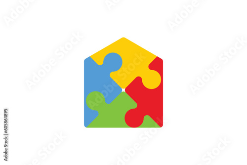 maison puzzle logo design vector icon template