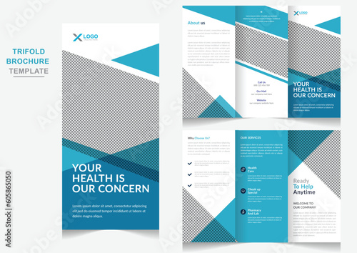 Healthcare center promotional tri fold brochure vector Modern hospital advertisement posterfor digital marketing.