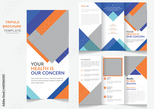 Healthcare center promotional tri fold brochure vector Modern hospital advertisement posterfor digital marketing.