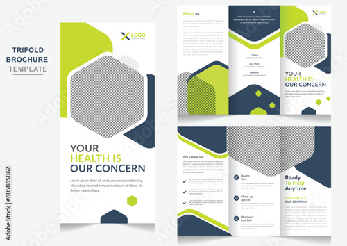 Healthcare center promotional tri fold brochure vector Modern hospital advertisement posterfor digital marketing.