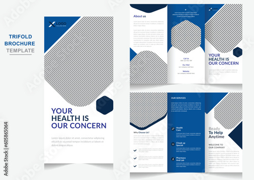 Healthcare center promotional tri fold brochure vector Modern hospital advertisement posterfor digital marketing.