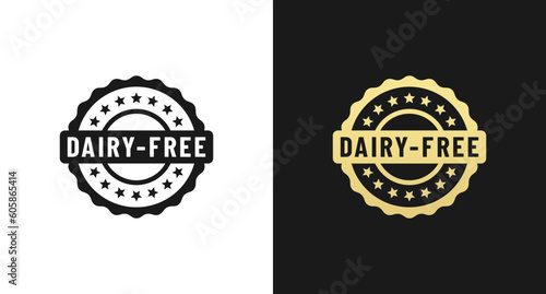 Dairy free label or Dairy free stamp vector isolated in flat style. Best Dairy free label vector for product packaging design element. Dairy free stamp for packaging design element.