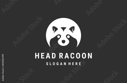 raccoon head face and tail logo design icon