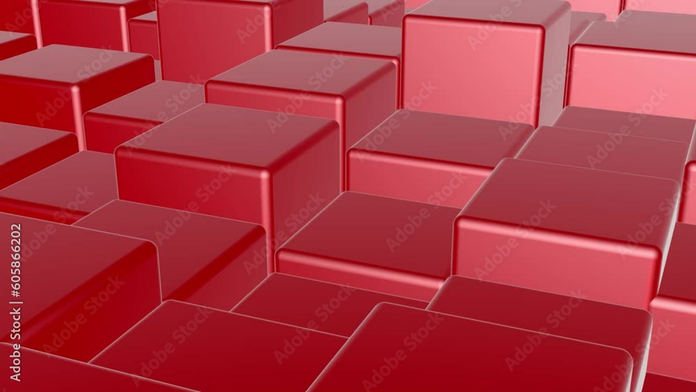 3d animation of a wall made with red cubes rotating 360º. 4K loopable video. 3d animation of a wall made with red cubes rotating 360º. 4K loopable video.