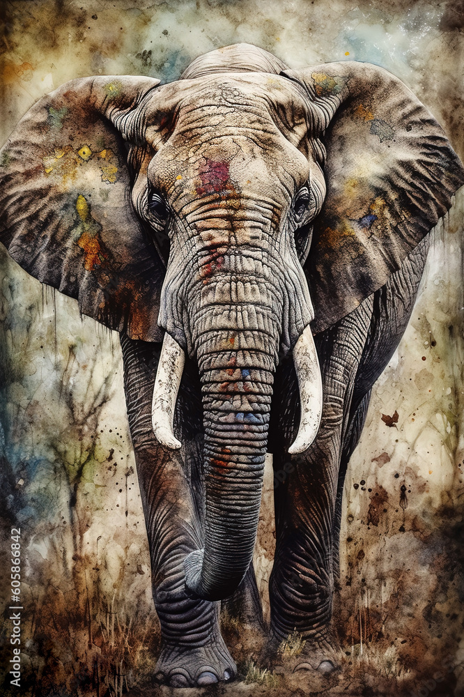 Fototapeta premium Abstract Elephant Painting. AI generated Illustration.