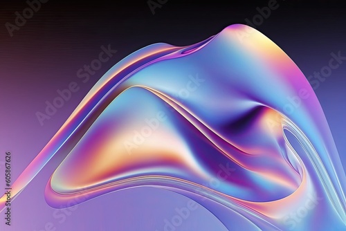 3d abstract iridescence cloth wave on purple background. Generative ai illustration
