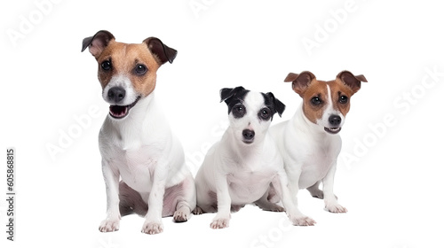 a cute Jack Russell puppy group Portrait, happy, smiling and fun, Pet-themed, photorealistic illustrations in a PNG, cutout, and isolated. Generative AI © Purple Penguin GFX