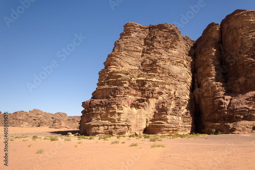 Wadi Rum  Valley of the Moon  red sand dunes  sandstone and granite rock view in southern Jordan. Wadi Rum Protected Area was named a UNESCO World Heritage Site in 2011