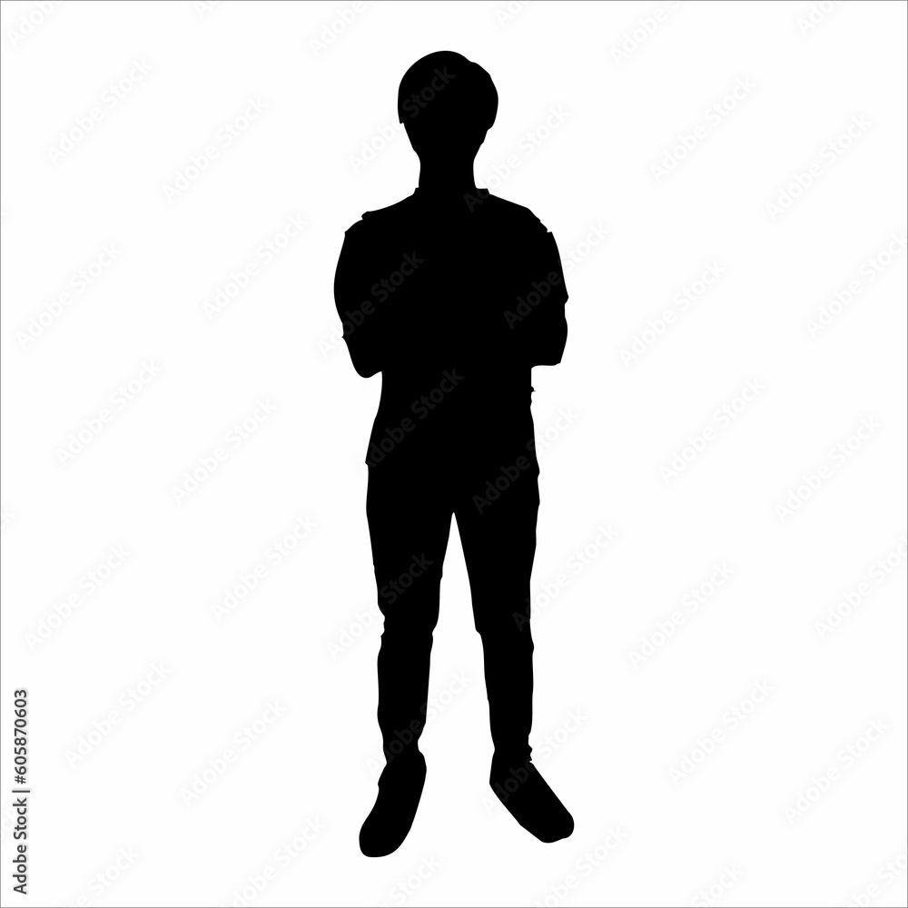 silhouette of a man standing with his hands on his chest
