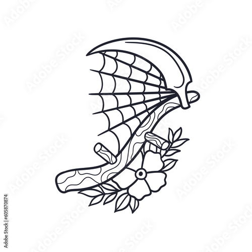 Hand drawn illustration of grim reaper scythe outline