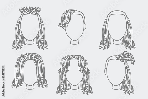 hand drawn african hair dreadlocks design vector flat isolated illustration