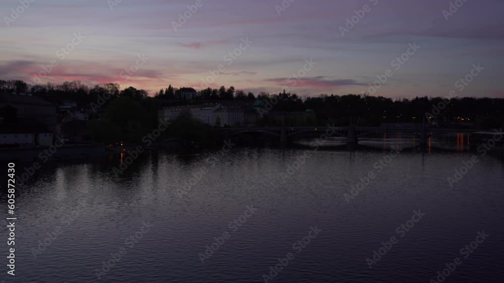 Slow Motion Sunset Over Vltava River and Prague Cityscape Slow Motion Sunset Over Vltava River and Prague Cityscape