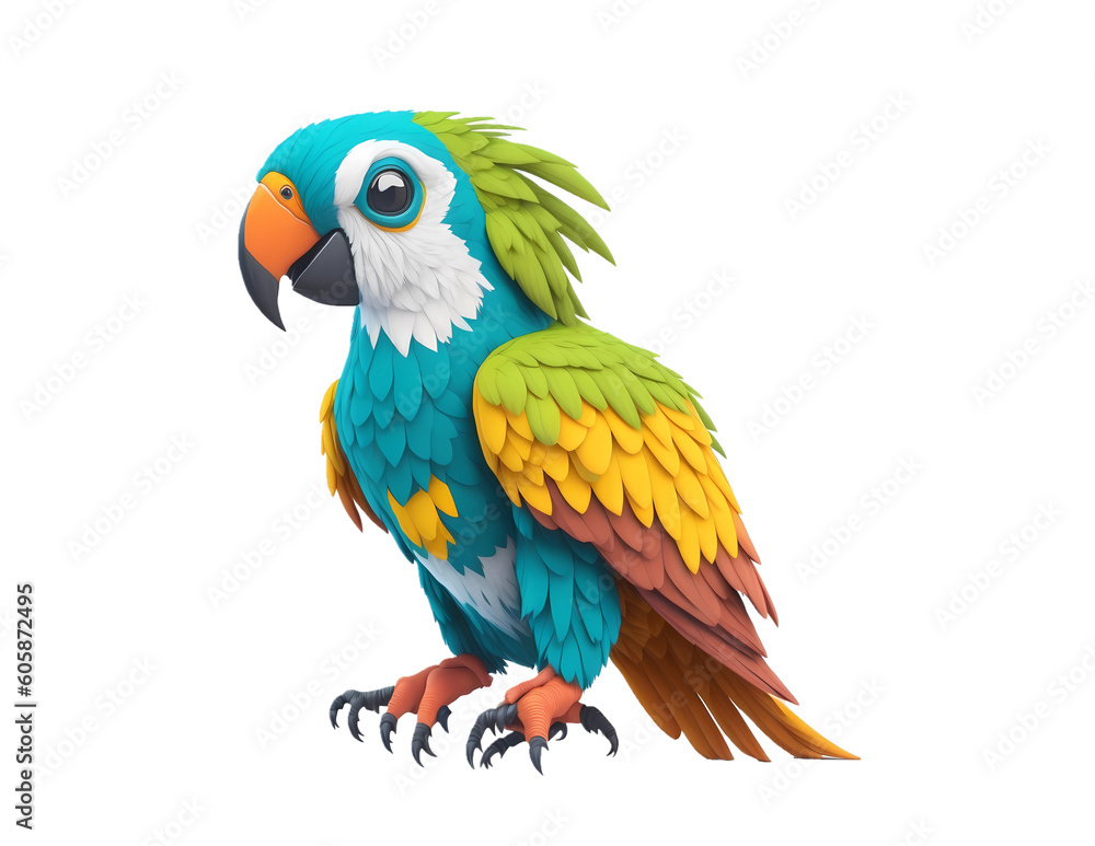 Illustration of a parrot or blue and yellow macaw. Generative ai.