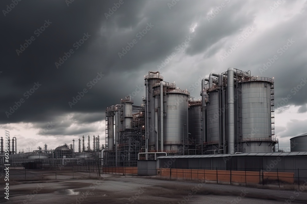 modern petrochemical plant with reactors and converters under heavy sky with copyspace modern petrochemical plant with reactors and converters under heavy sky with copyspace