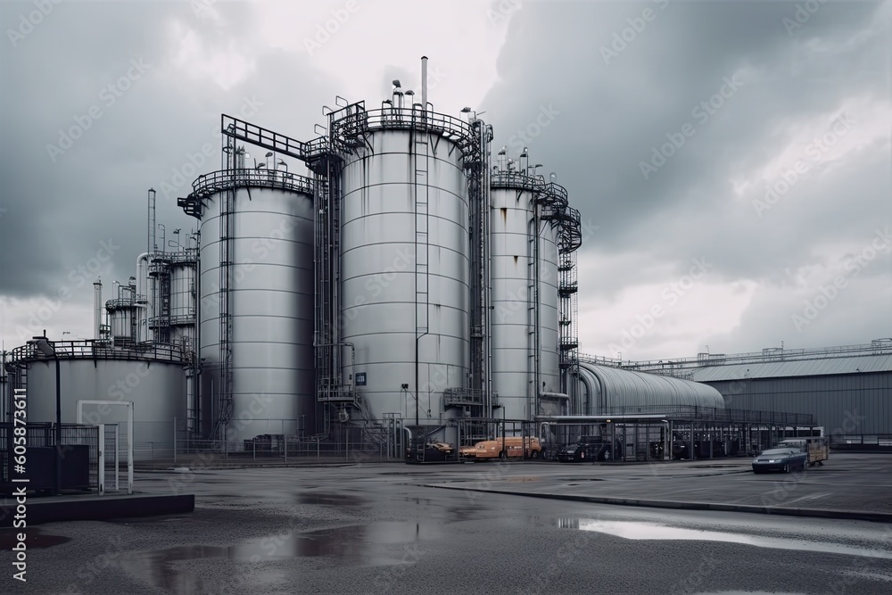 modern petrochemical plant with reactors and converters under heavy sky with copyspace modern petrochemical plant with reactors and converters under heavy sky with copyspace