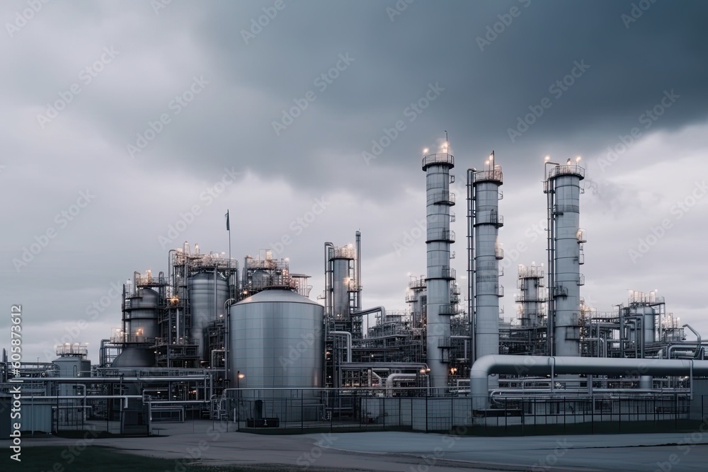modern petrochemical plant with reactors and converters under heavy sky with copyspace modern petrochemical plant with reactors and converters under heavy sky with copyspace