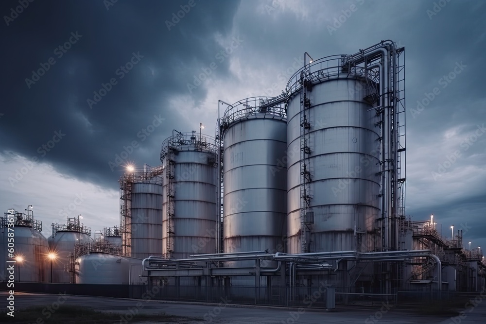 modern petrochemical plant with reactors and converters under heavy sky with copyspace modern petrochemical plant with reactors and converters under heavy sky with copyspace