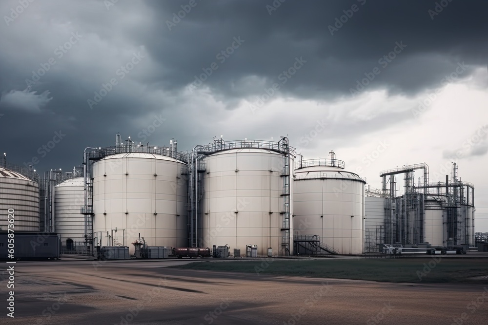 modern petrochemical plant with reactors and converters under heavy sky with copyspace modern petrochemical plant with reactors and converters under heavy sky with copyspace