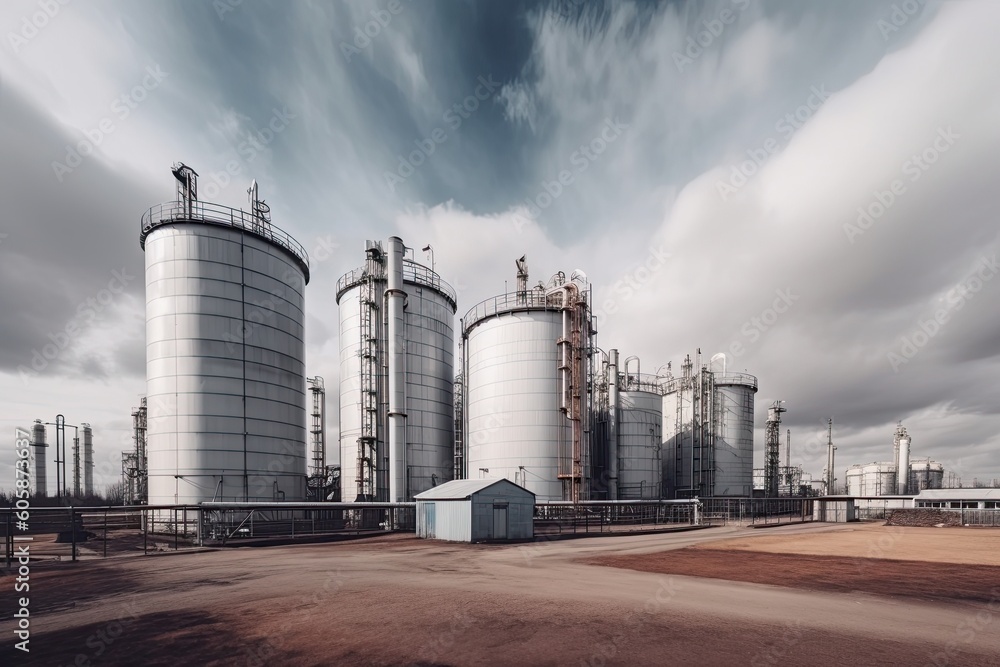modern petrochemical plant with reactors and converters under heavy sky with copyspace modern petrochemical plant with reactors and converters under heavy sky with copyspace