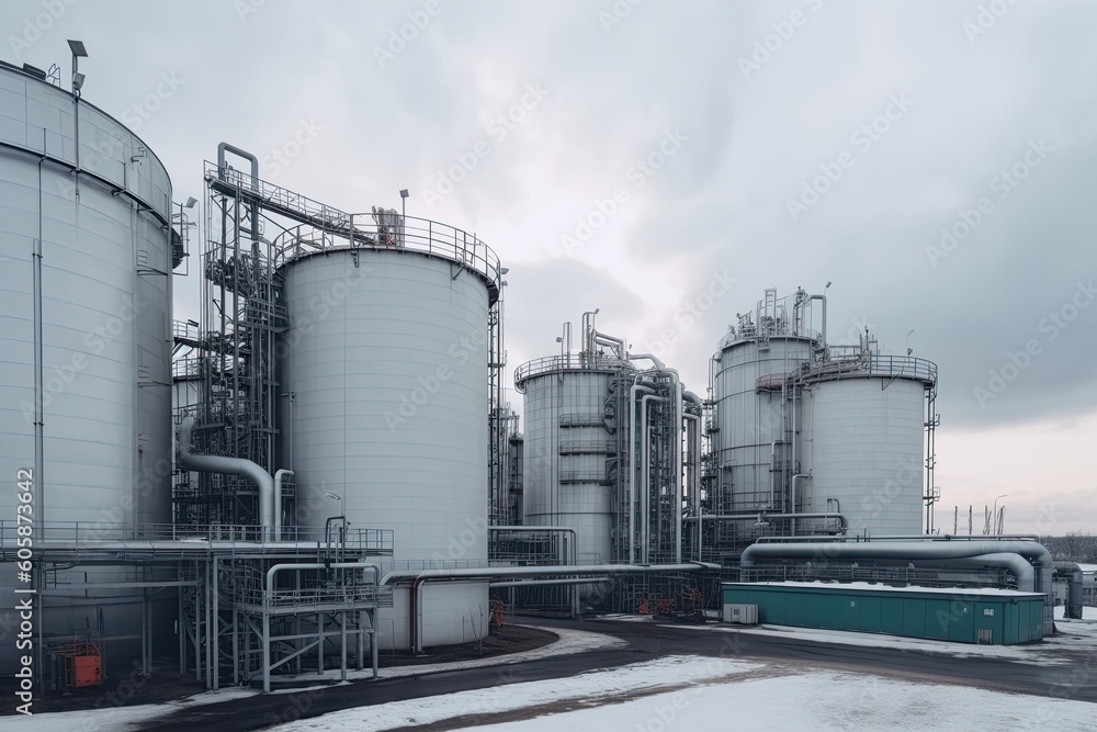 modern petrochemical plant with reactors and converters under heavy sky with copyspace modern petrochemical plant with reactors and converters under heavy sky with copyspace