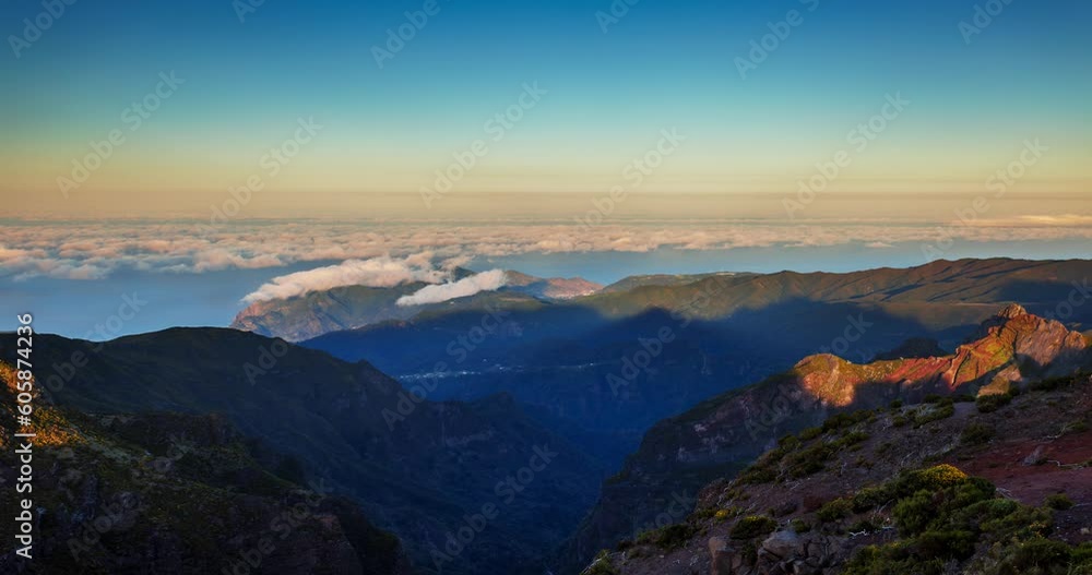 Time lapse Pico Ruivo mountain shadow moving across the landscape. Madeira, Portugal Time lapse Pico Ruivo mountain shadow moving across the landscape. Madeira, Portugal