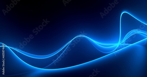 3d render, abstract blue background with glowing curvy lines illuminated with neon light. Modern minimal wallpaper, Generative AI