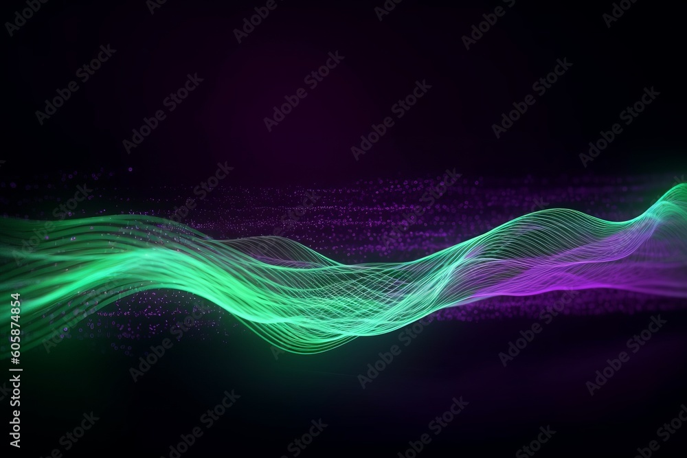 Naklejka premium Luminous Futuristic Motion: Abstract Waves of Data in a Neon Sci-Fi Wallpaper, Generative AI.
