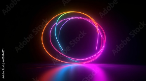 3d render, abstract geometric background, curvy spiral line glowing with colorful neon light, Generative AI