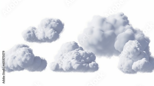3d render, collection of abstract realistic clouds isolated on white background, weather clip art, design elements, Generative AI