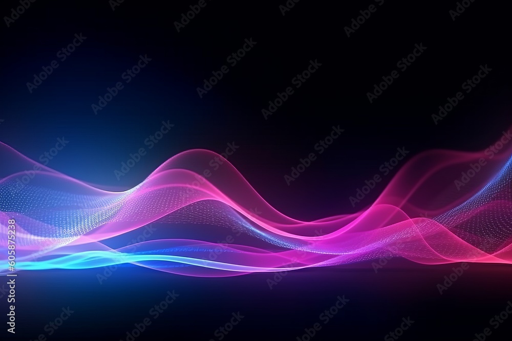 Abstract Speed of Light: Neon Waves Conveying Data in a Futuristic Sci-Fi Background, Generative AI. Abstract Speed of Light: Neon Waves Conveying Data in a Futuristic Sci-Fi Background, Generative AI.