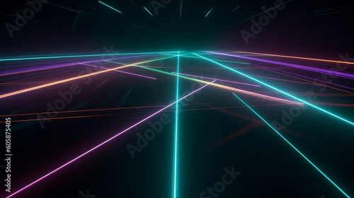 3d render, abstract geometric neon background, laser lines glowing in the dark, futuristic wallpaper, Generative AI