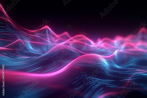 Glowing Futuristic Lines: Abstract Data Transfer in a Neon Sci-Fi Wallpaper, Generative AI.