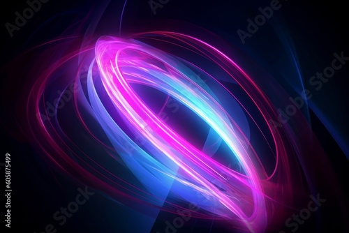 3d render, abstract neon background with glowing pink blue curvy lines, vivid spiral vortex. Fantastic energy wallpaper, Generative AI