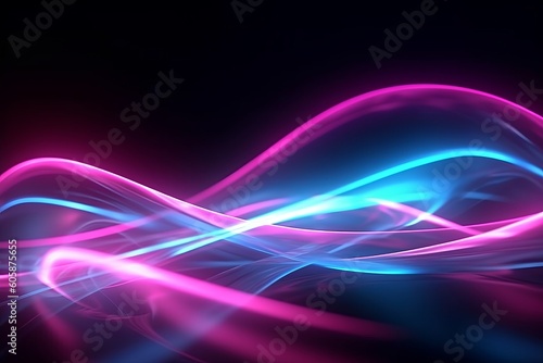 Rapid Data Flow  Neon Abstract Waves Creating a Futuristic Sci-Fi Atmosphere  Generative AI.