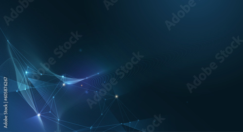 Vector molecule, Network Connected lines with dots, technology on blue background. Abstract internet network connection design for web site. Digital data, communication, science and futuristic concept © Fon_Nongkran P.M.M
