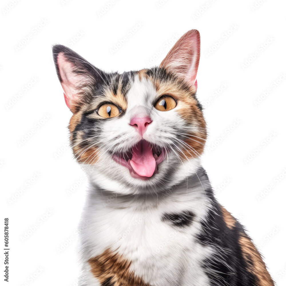 Obraz premium a Calico cat, portrait, side and 3/4 view, fluffyl and furry pet, Pet-themed, photorealistic illustrations in a PNG, cutout, and isolated. Generative AI