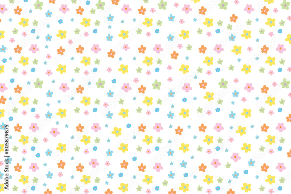 Pastel flower pattern on white background for wallpaper, backdrop, post card, spring, summer floral print, fabric, clothing pattern, nature, garden, picnic blanket, duvet, phone case, kid dress Pastel flower pattern on white background for wallpaper, backdrop, post card, spring, summer floral print, fabric, clothing pattern, nature, garden, picnic blanket, duvet, phone case, kid dress
