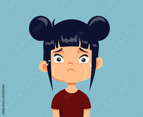 Unhappy Little Girl Feeling Sorrowful and Anxious Vector Cartoon. victim of bullying and xenophobia  feeling unhappy and in distress
