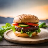  hamburger with a luxurious presentation and looks delicious, ai generated