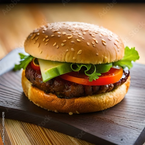  hamburger with a luxurious presentation and looks delicious, ai generated