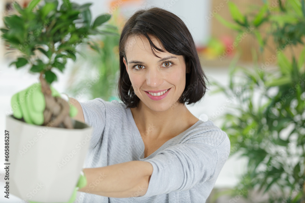 young woman looking after plants at home young woman looking after plants at home