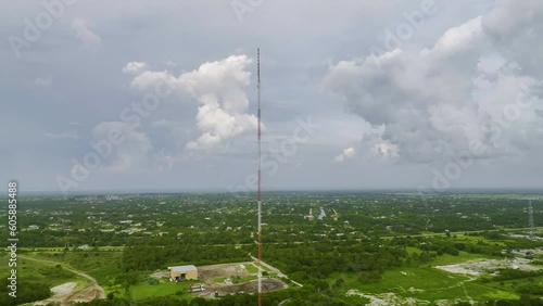 Tall telecommunication radio cell tower with wireless communication 5g antennas for network signal transmission