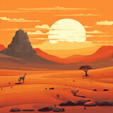 Giraffe in the African Desert Landscape Background, created with generative AI technology