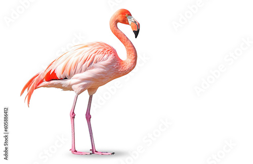 Ai generative.  Pink flamingo bird on white