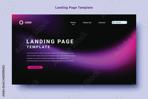 modern landing page template design, violet color gradation abstract fluid style background vector