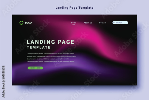 modern landing page template design with violet color gradation abstract fluid style background vector graphic