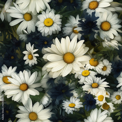 seamless pattern with daisy flowers  repeatable daisies background texture  generative ai