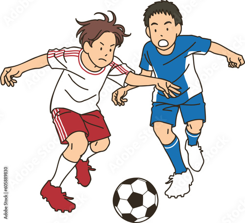 2 football players fighting for the ball