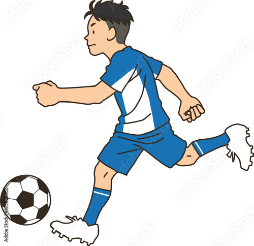 A football player dribbling the ball