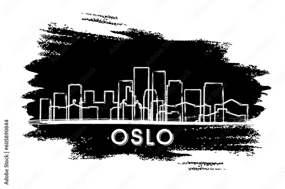 Oslo Norway City Skyline Silhouette. Hand Drawn Sketch. Business Travel and Tourism Concept with Historic Architecture.